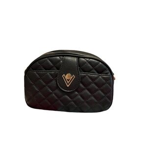 Valentino Orlandi Quilted V Gold Tone Logo Camera Crossbody Shoulder Bag